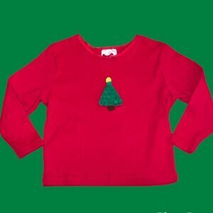24M Red Long Sleeve Tee with PomPom Christmas Tree